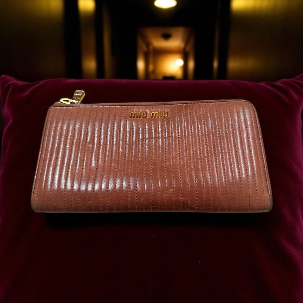 Miu Miu Dusty Rose Leather Long Zip Wallet